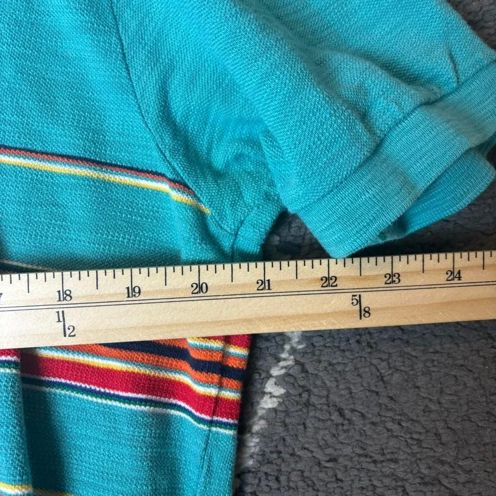 VTG Polo Ralph Lauren Polo Shirt Textured Teal Fabric Southwest Aztec Stripes L